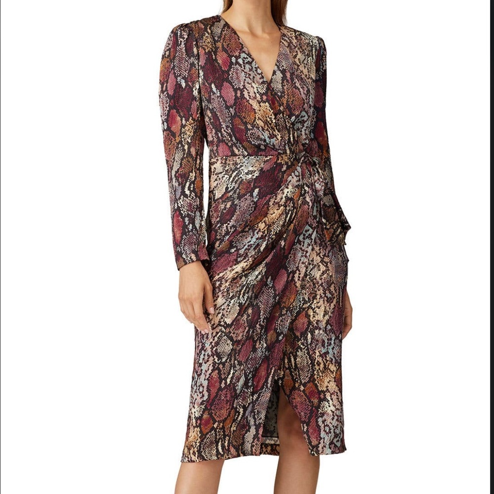 Rebecca Taylor Multicolor Snake Print Silk Wrap Dress
